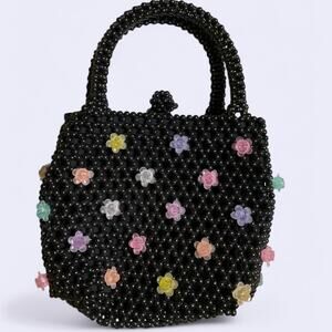 Vintage black beaded multicolored rainbow